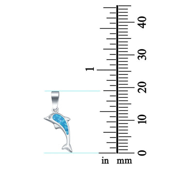 Dolphin Charm Pendant Lab Created Blue Opal 925 Sterling Silver